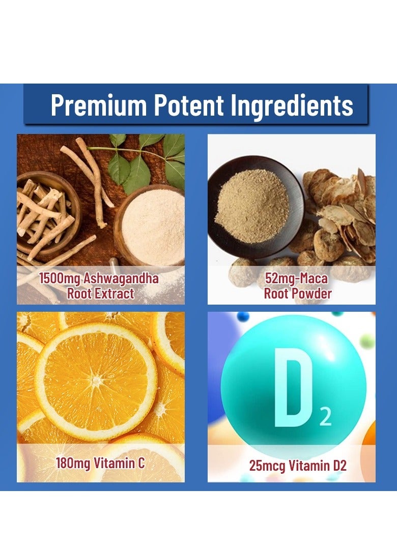 Daynee علكة أشواغاندا لتقليل التوتر ودعم النوم وقوة العضلات فيتامين د/سيليكون نباتي 60 قطعة - Image 5