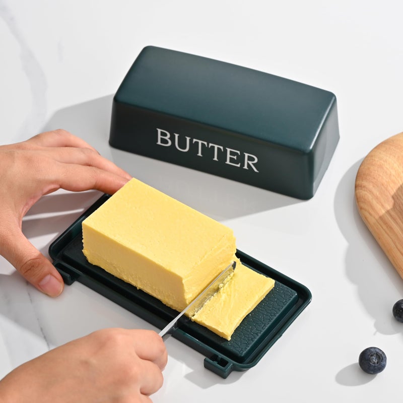 Dehov Butter Tray With Lid And Stainless Steel Knife,Large BPA Free Plastic Butter Dishes With Cover,Green Butter Storage Container Keeper - Image 5