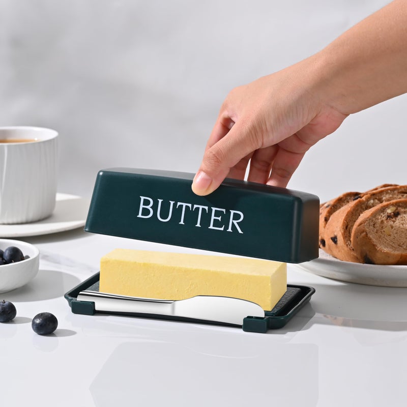 Dehov Butter Tray With Lid And Stainless Steel Knife,Large BPA Free Plastic Butter Dishes With Cover,Green Butter Storage Container Keeper - Image 4