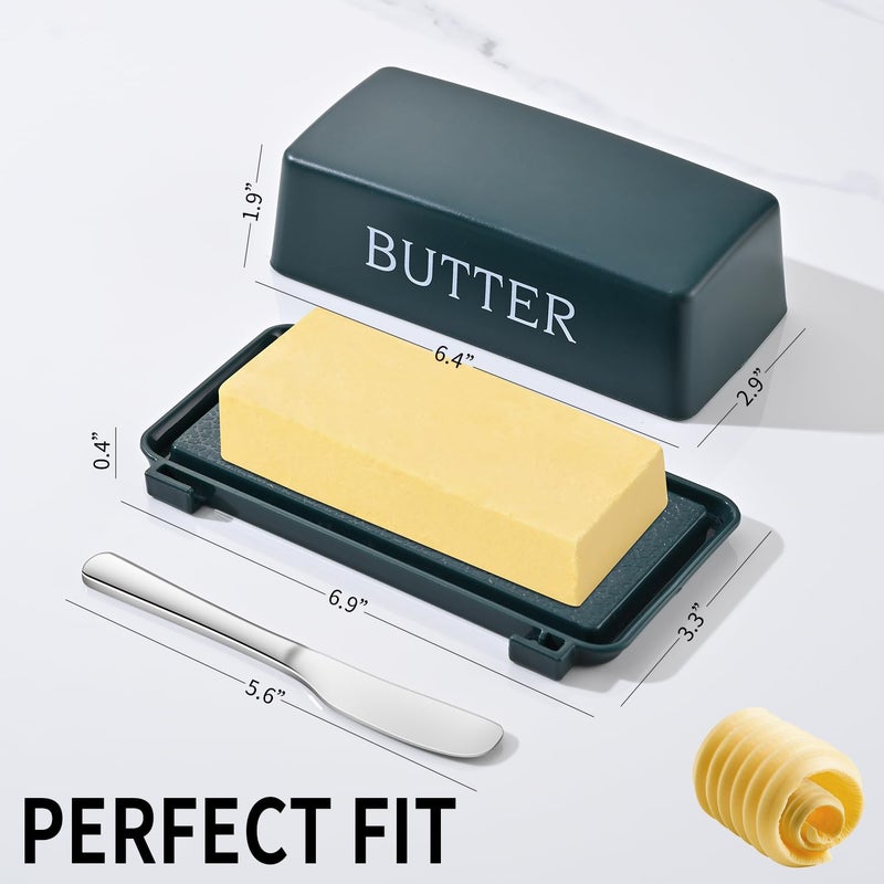 Dehov Butter Tray With Lid And Stainless Steel Knife,Large BPA Free Plastic Butter Dishes With Cover,Green Butter Storage Container Keeper - Image 2