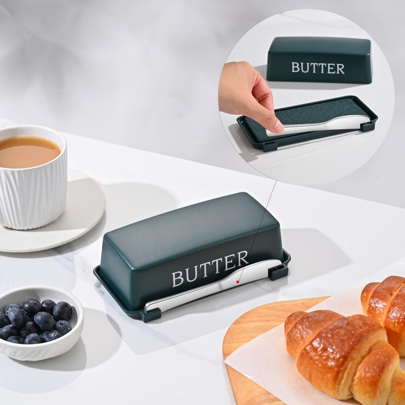 Dehov Butter Tray With Lid And Stainless Steel Knife,Large BPA Free Plastic Butter Dishes With Cover,Green Butter Storage Container Keeper - Image 3