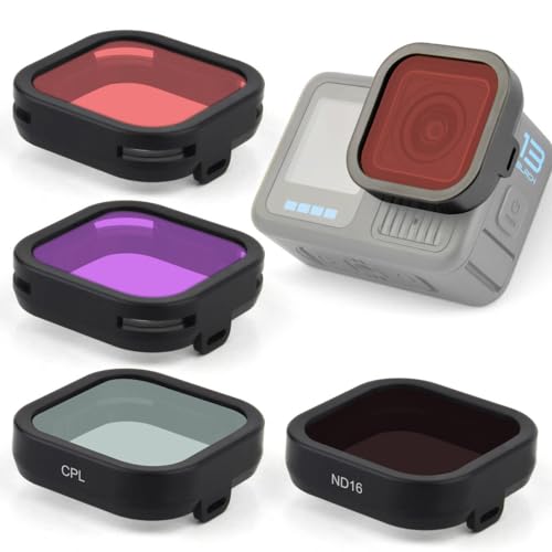 GEPULY Snorkel Filter for GoPro Hero 13 Black Underwater Accessories, 4 Pack Go Pro ND Filter Set CPL/ND16/Red/Magenta Filter Shallow Diving, Neutral Density Circular Polarizer Color Correction - Image 1