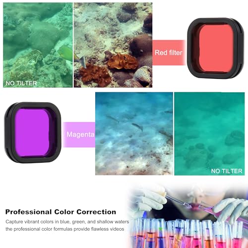 GEPULY Snorkel Filter for GoPro Hero 13 Black Underwater Accessories, 4 Pack Go Pro ND Filter Set CPL/ND16/Red/Magenta Filter Shallow Diving, Neutral Density Circular Polarizer Color Correction - Image 3