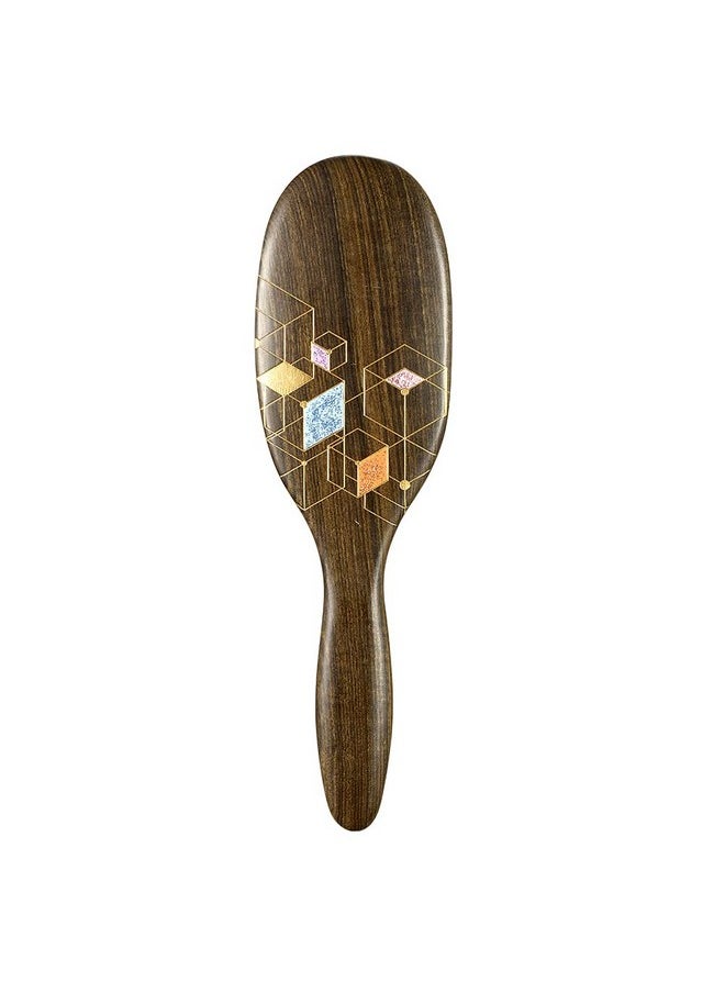 TAN MUJIANG Wooden Hair Brush For Women Colorful Lattice  - Image 1