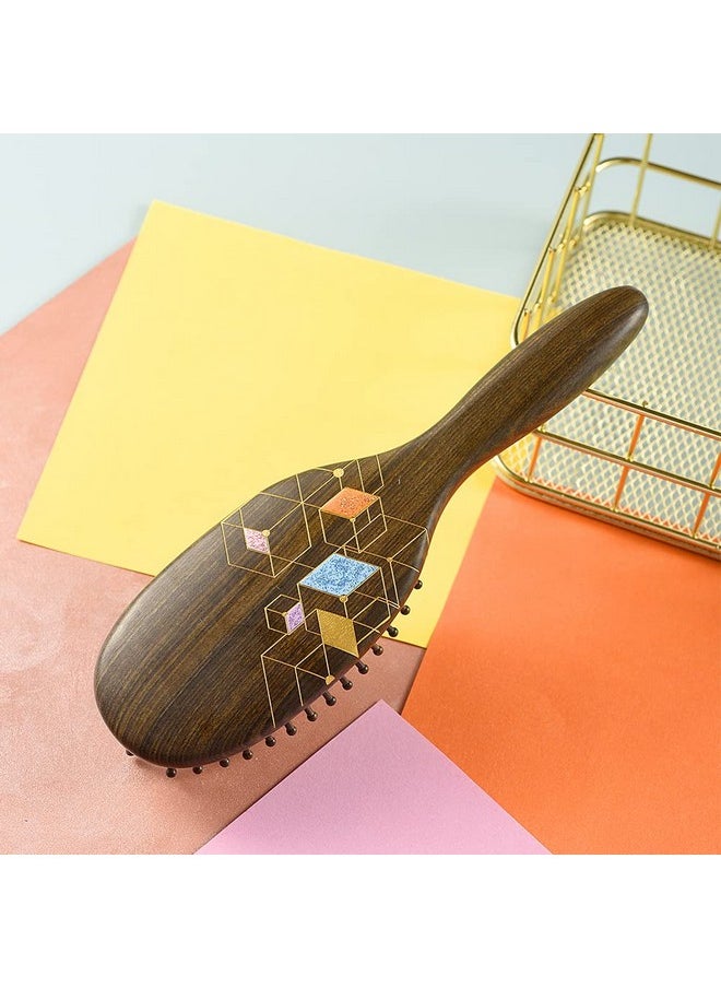 TAN MUJIANG Wooden Hair Brush For Women Colorful Lattice  - Image 5