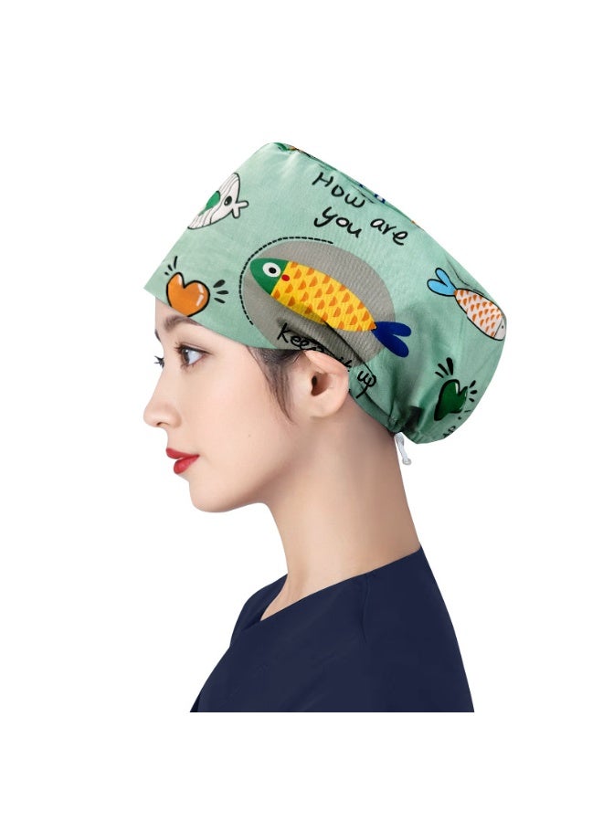 NIBEMINENT Women's Long Hair Nursing Cap Cotton Adjustable Medical Hospital Surgical Cap Unisex Anesthesiologist Nurse Working Scrub Caps