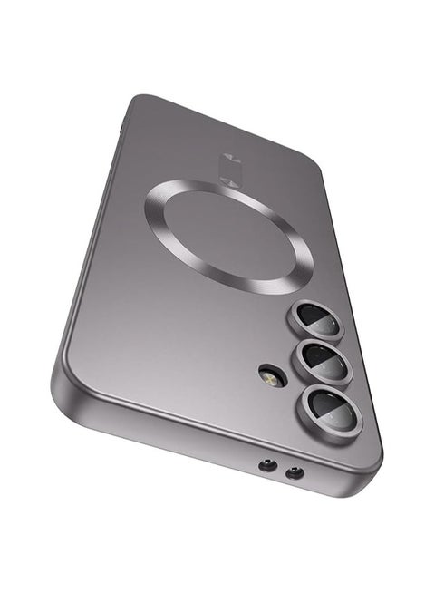 جراب مغناطيسي لهاتف Samsung Galaxy S23 Fe [متوافق مع MagSafe] [واقي مدمج لعدسة الكاميرا] جراب هاتف معدني لامع مقاوم للصدمات من السيليكون الناعم النحيف (رمادي تيتانيوم)