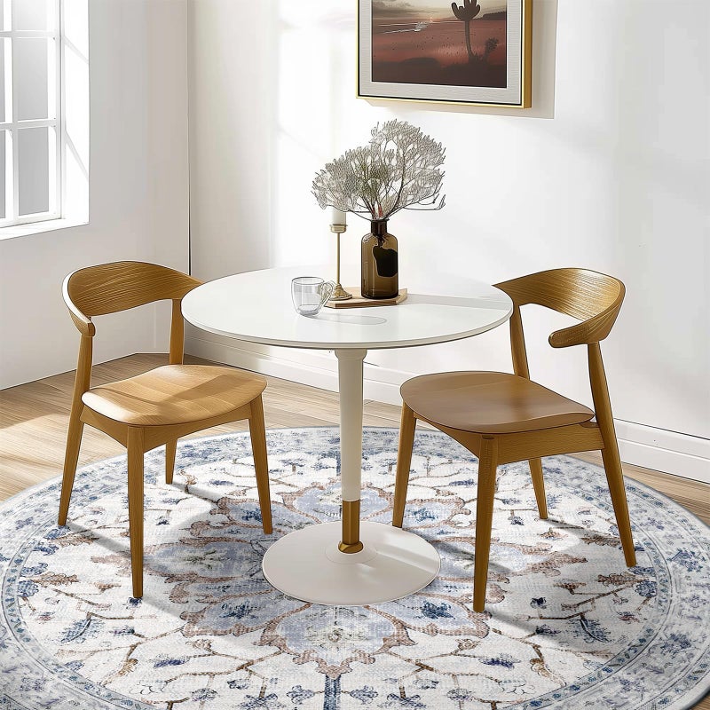 RELEANY 6ft Round Rug  Area Rugs 6ft  Washable Rug  Non-Slip  Rugs for Living Room  Rugs for Bedroom  Circle Rug  Vintage Rugs Boho Floral Medallion  Low Pile  Soft Blue Navy Beige - Image 2