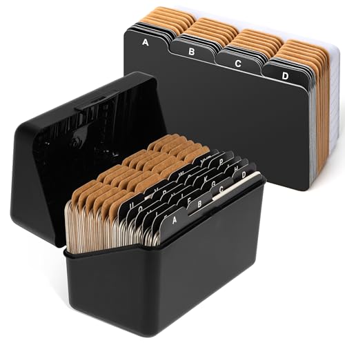 Alfion 3x5 Index Card Holder Set | 24 Black Alphabet Tab Dividers, 24 Blank Customizable Kraft Dividers, 50 Ruled Index Cards 3x5 - Image 1