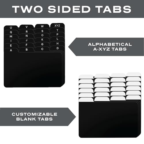 Alfion 3x5 Index Card Holder Set | 24 Black Alphabet Tab Dividers, 24 Blank Customizable Kraft Dividers, 50 Ruled Index Cards 3x5 - Image 5