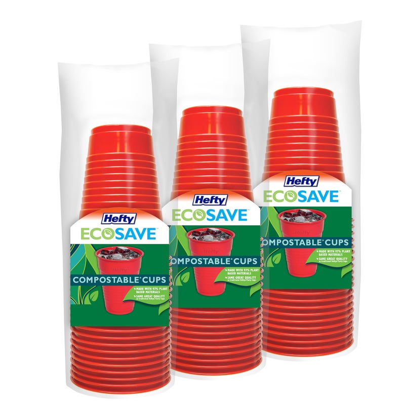 Hefty ECOSAVE Compostable Party Cups  Red  18 oz  16 Count (Pack of 3)  48 Total - Image 1