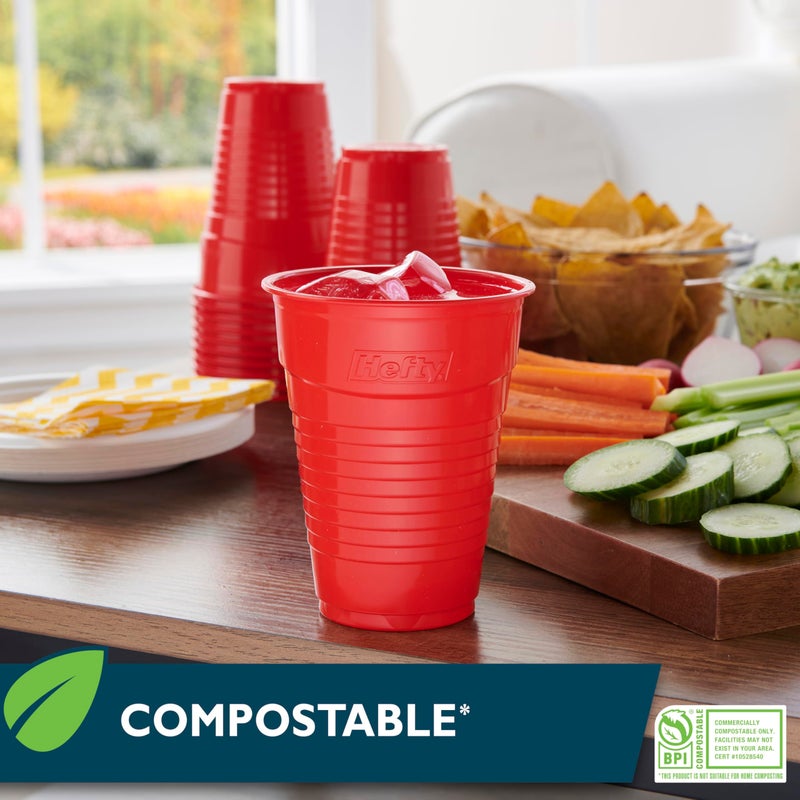 Hefty ECOSAVE Compostable Party Cups  Red  18 oz  16 Count (Pack of 3)  48 Total - Image 2