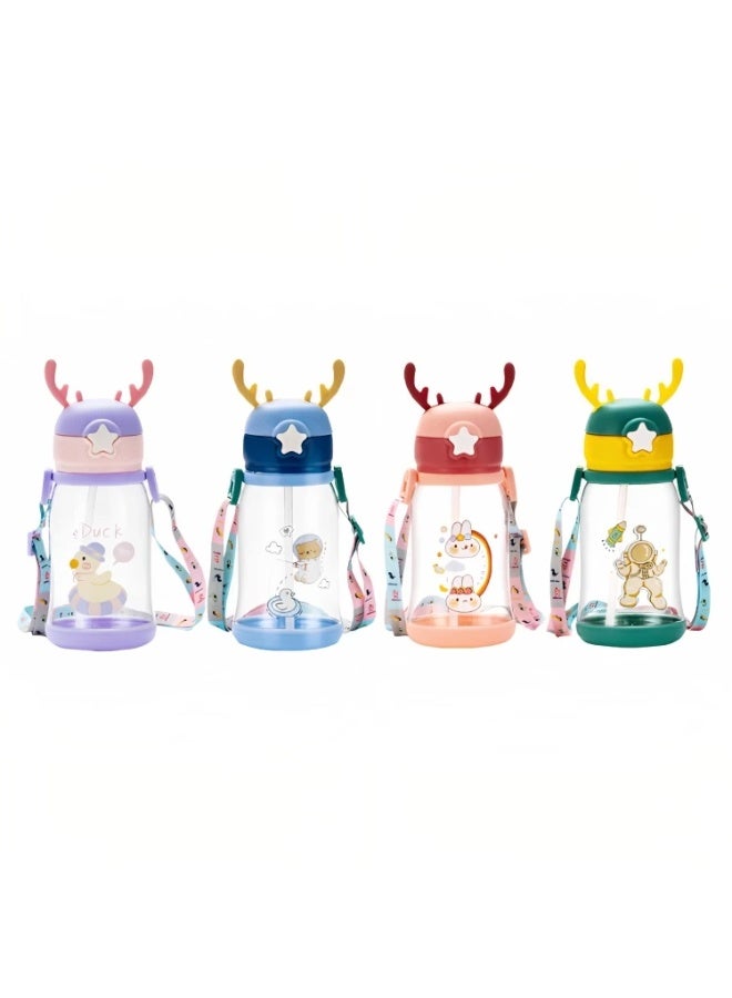 Kids Water Bottle with Built-In Straw – 600ml Leak-Proof  -Free Bottle for School, Travel & Sports – Durable & Easy to Carry – Multicolor  - Image 1