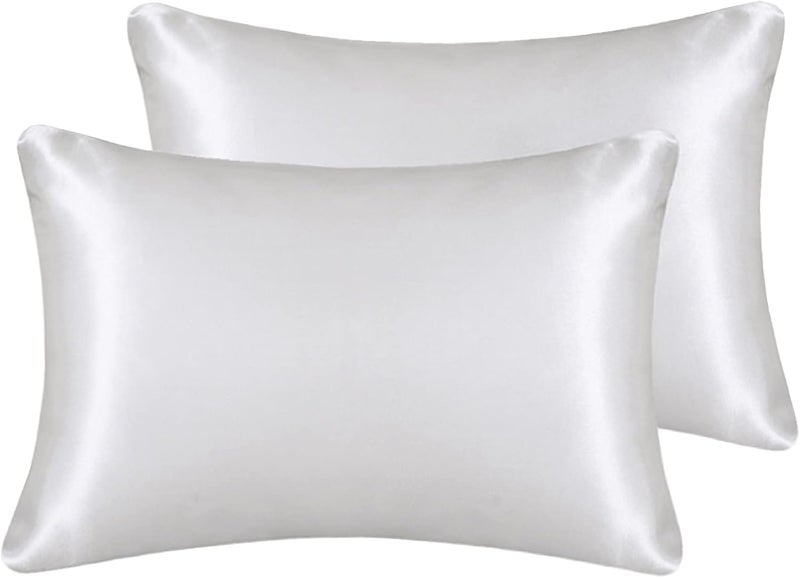 LCBD Silky Satin Toddler Pillowcases Set of 2, Super Soft Travel Pillow Covers, Small Kids Pillow Cases with Envelope Closure, 13"x 18", Ivory - Image 1