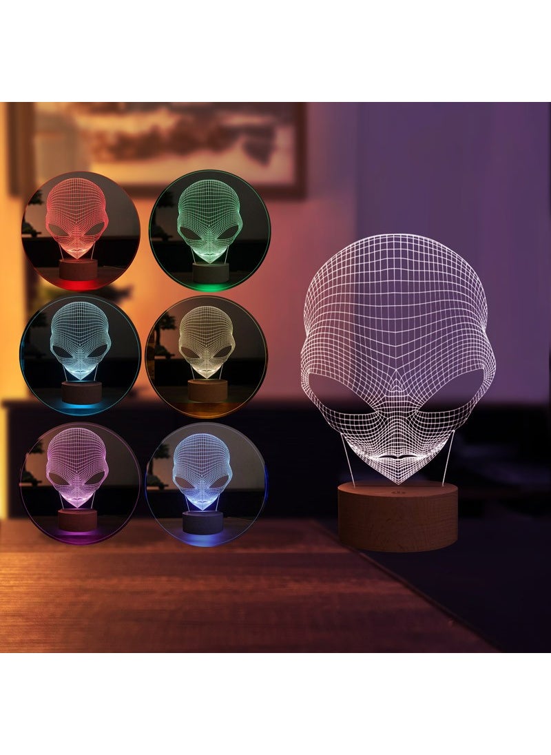 By-Lamp Alien Figured Decorative Gift Led Table Lamp | 7 Light Colors | Wooden Base  - Image 3