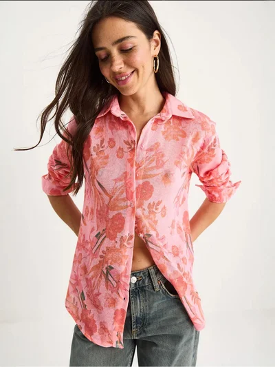Bianco Lucci LUCCI Textured Flower Print Button-Up Shirt