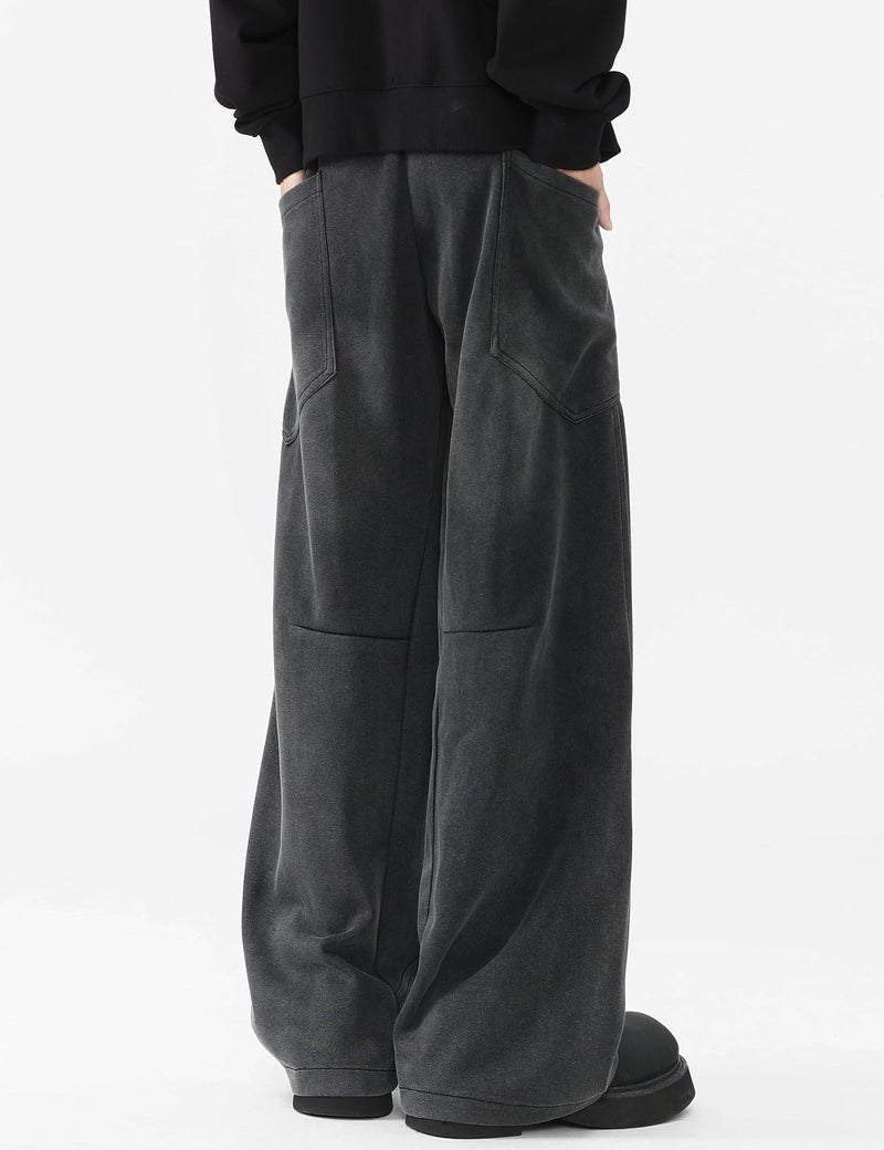 Fullneat Menâ€™s Baggy Sweatpants Wide Leg Lounge Acid Wash Track Pants with Drawstring Elastic Waist and Oversized Pockets, Y2K Streetwear Loose Fit Casual Pants for Men & Women Unisex Washed Black - Image 5