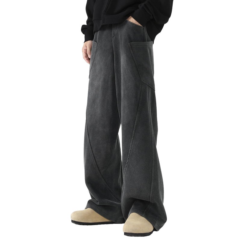 Fullneat Menâ€™s Baggy Sweatpants Wide Leg Lounge Acid Wash Track Pants with Drawstring Elastic Waist and Oversized Pockets, Y2K Streetwear Loose Fit Casual Pants for Men & Women Unisex Washed Black - Image 1