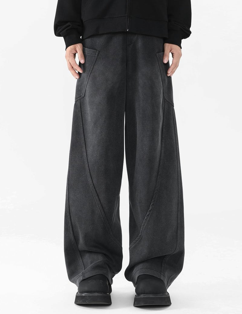 Fullneat Menâ€™s Baggy Sweatpants Wide Leg Lounge Acid Wash Track Pants with Drawstring Elastic Waist and Oversized Pockets, Y2K Streetwear Loose Fit Casual Pants for Men & Women Unisex Washed Black - Image 2