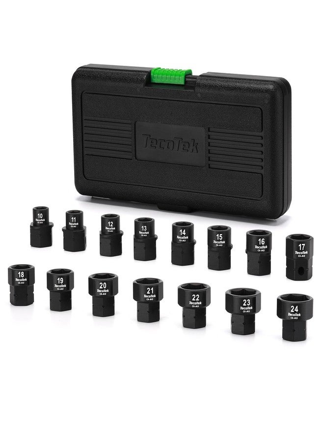 TecoTek 15-Piece 1/2-Inch Drive Metric Low Profile Impact Socket Set, Stubby Socket Set, 10mm-24mm, No Skips Sizes, 6 Point, Cr-Mo, Shorter Socket for Tight Areas - Image 1