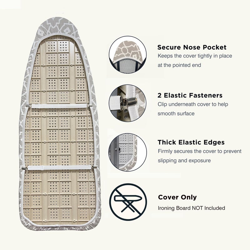 UniSimp Ironing Board Cover and Pad 18"x49" Extra Thick Natural Cotton, Scorch and Stain Resistant Iron Board Cover, Wide Ironing Board Cover with Fasteners Heavy Duty Heatproof Elastic Edge Geometric - Image 3