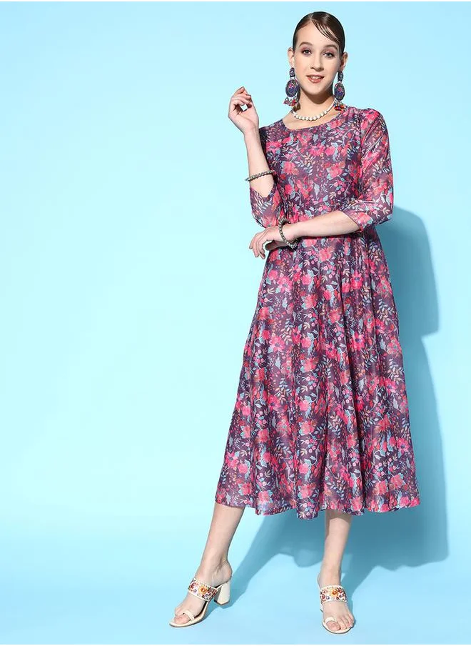 ساسافراس Floral All Over Print Anarkali Midi Dress by Styli