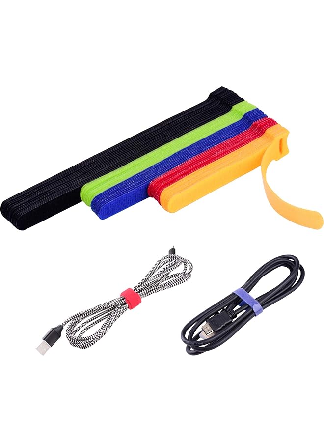 promass 60 Pcs Reusable Fastening Cable Ties with Hook and Loop, Multi-Purpose Cable Straps Wire Ties Cable Management, Adjustable Cord organizer Ties for Computer/TV/Electronics, 3 Sizes and 5 Colors - Image 1