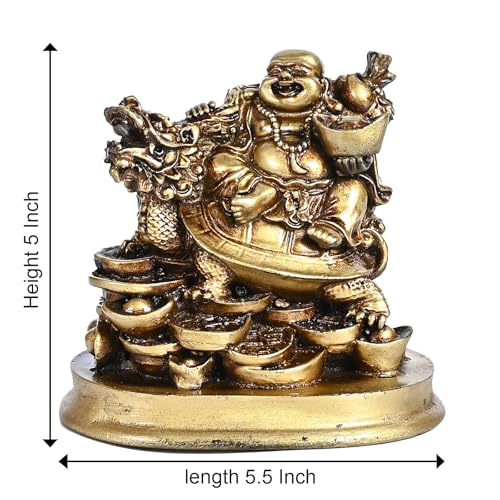 HindCraft Laughing Buddha for Good Luck | Feng Shui Buddha Idol | Golden Buddha on Dragon with Ingot | Wealth & Happiness Symbol | Home & Office Decor | Wedding & Housewarming Gifts for Men & Women - Image 5