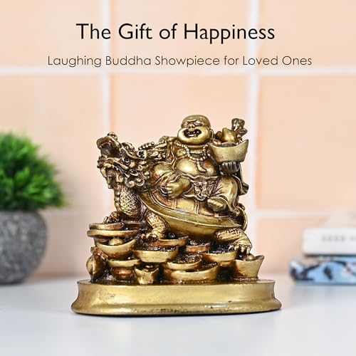 HindCraft Laughing Buddha for Good Luck | Feng Shui Buddha Idol | Golden Buddha on Dragon with Ingot | Wealth & Happiness Symbol | Home & Office Decor | Wedding & Housewarming Gifts for Men & Women - Image 4