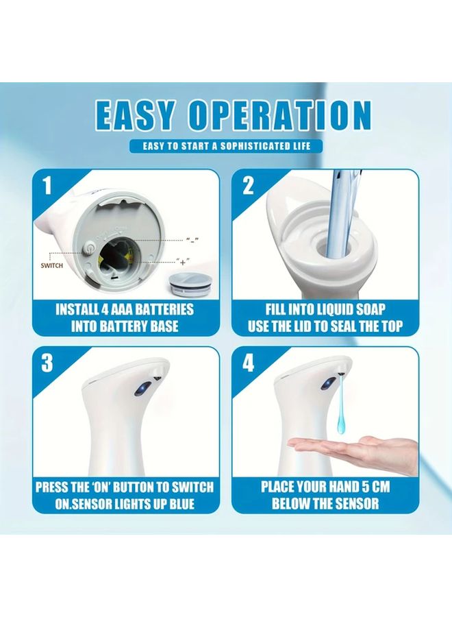 White Automatic Soap Dispenser Sensor Activated Touchless for Kitchen and Bathroom - Image 2