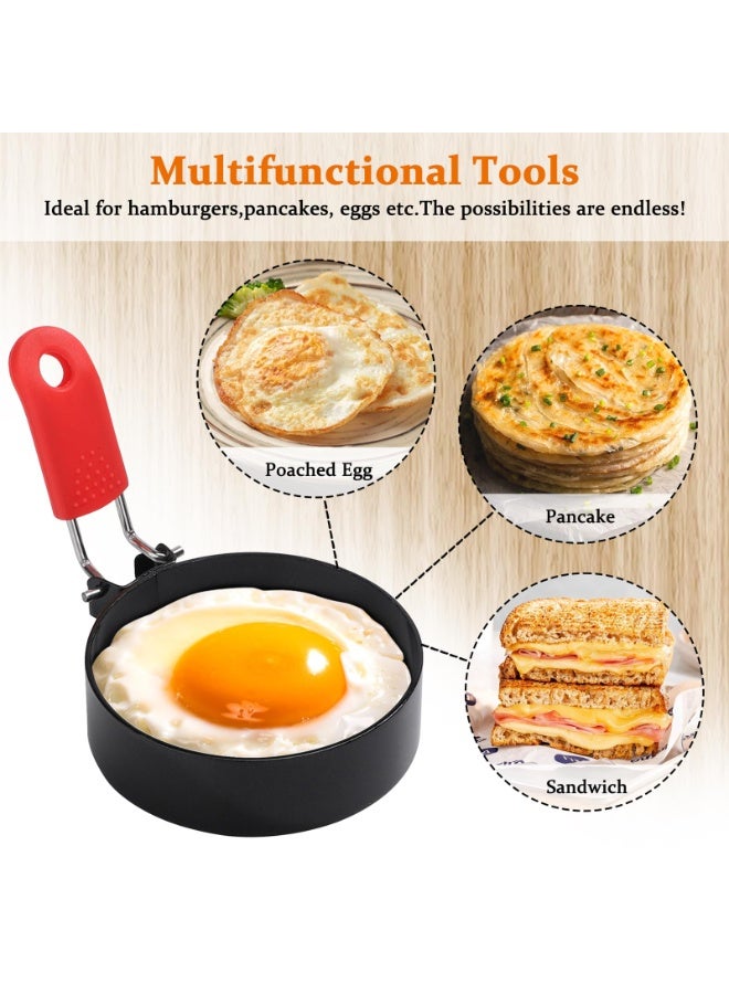 Egg Ring Stainless Steel Egg Cooking Ring with Anti-scald Handle Pancake Mold for Breakfast Sandwiches Egg Muffins,4Pcs - Image 3