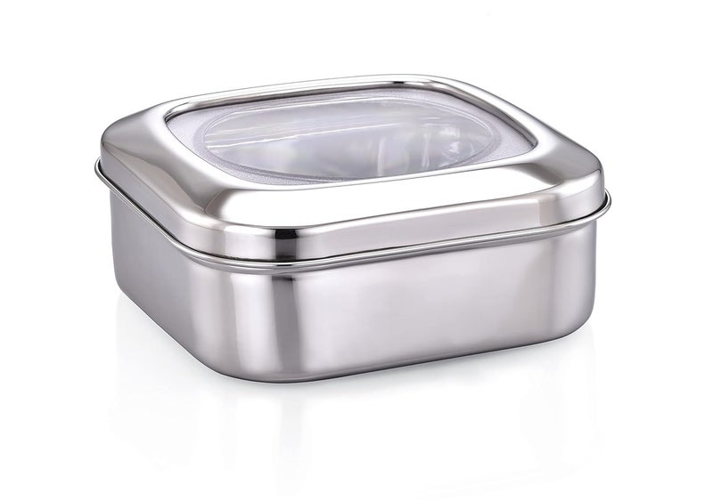 Expresso Stainless Steel Kitchens Storage Costa Square Shape Container Box with Plain Lid Small 1 Pcs 1500 ml Size 17 X 17 X 6 cm - Image 1