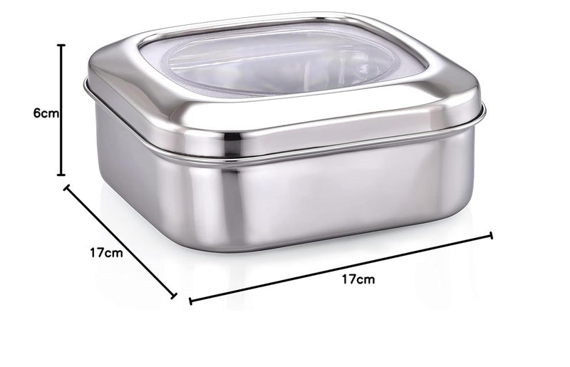 Expresso Stainless Steel Kitchens Storage Costa Square Shape Container Box with Plain Lid Small 1 Pcs 1500 ml Size 17 X 17 X 6 cm - Image 3