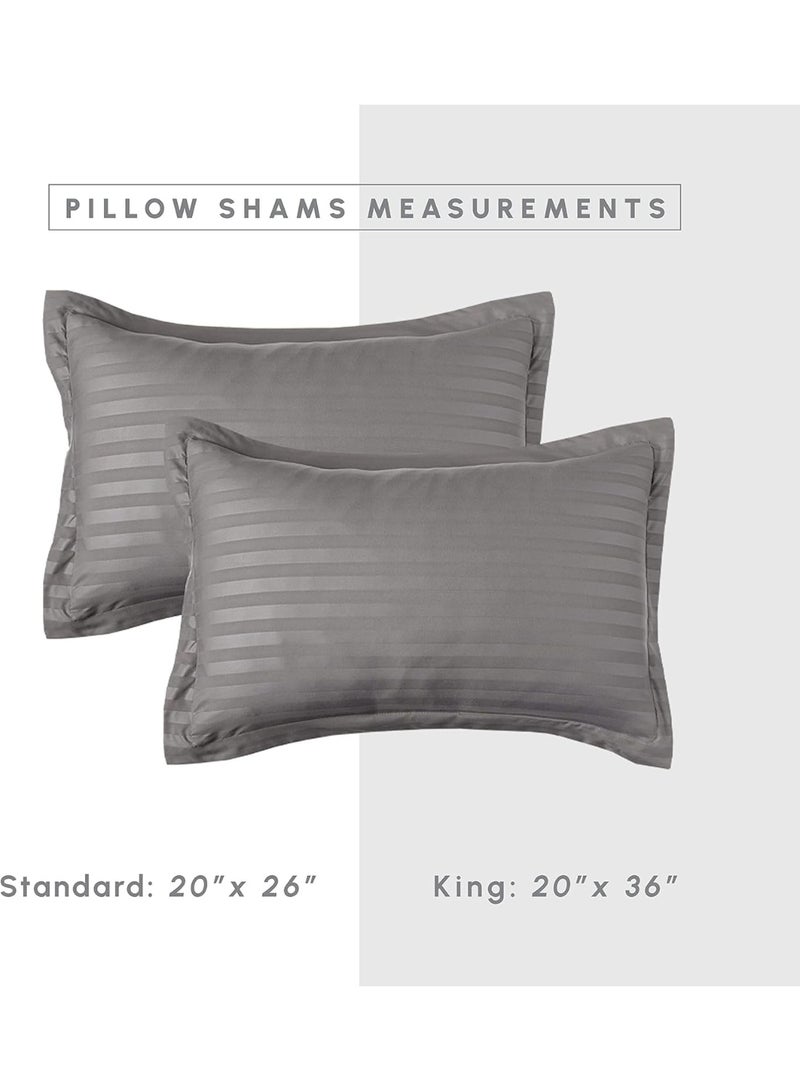3 Piece Double Size Hotel Duvet Set Stripe Set 200 x 220 cm - 1 Duvet With Filling, 1 Fitted Bed Sheet and Pillow Cases 48x74+5cm - Quilt Set, Dark Gray - Image 4