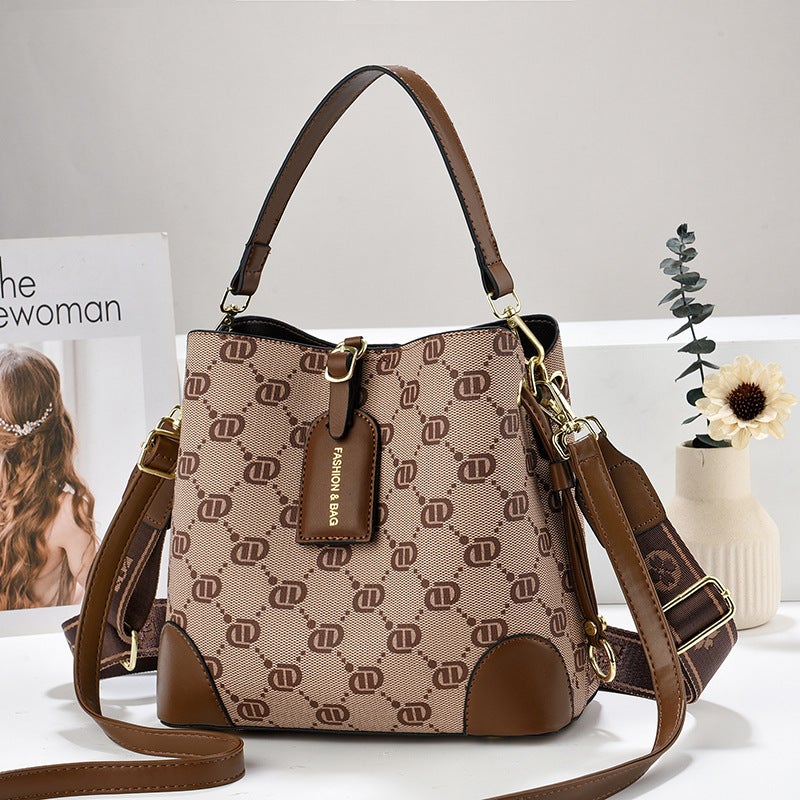 New Style Popular Bucket Bag Simple Printed Women'S Bag High-End Retro Women'S Bag All-Match Shoulder Crossbody Bag - Image 1