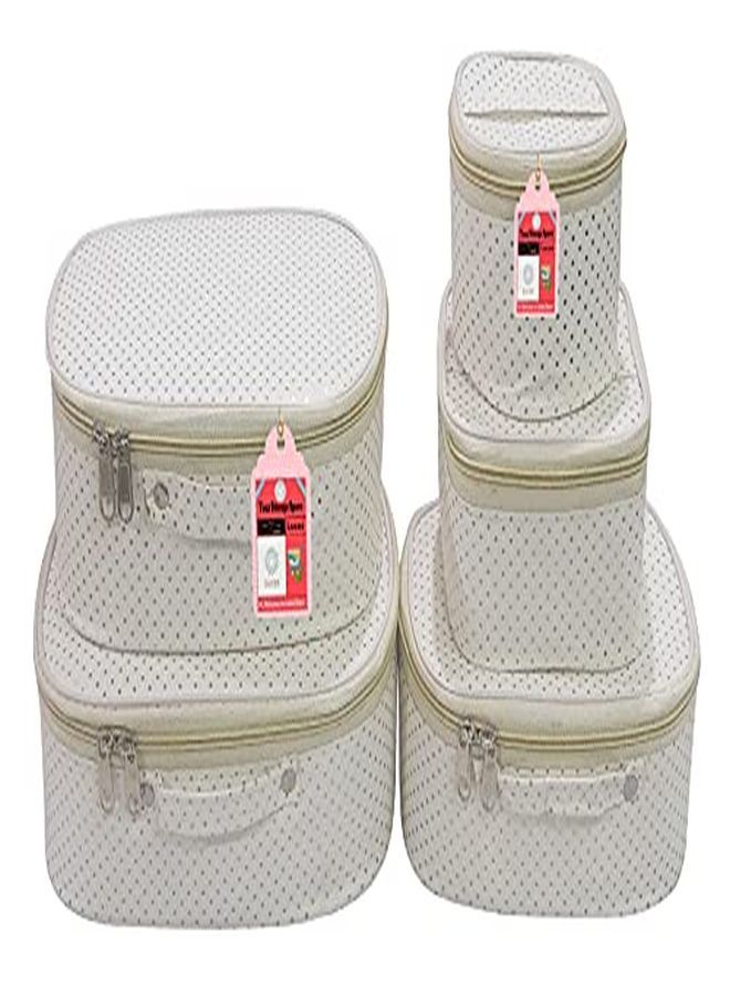 Luces 5 Pc Different Sizes Fabric Bag Set, Purse Size Makeup Organizer Bag For Women Toiletry Travel Bag Cosmetic Bag Storage Box Shaving Kit Toiletry Bag Wardrobe Organizer Jewellery Pouch (Cream)  - Image 3