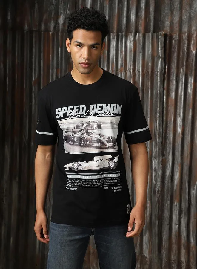 هاي ستار تيشيرت قطن رجالي مطبوع برسومات سباق الفورمولا 1 بقصة مريحة