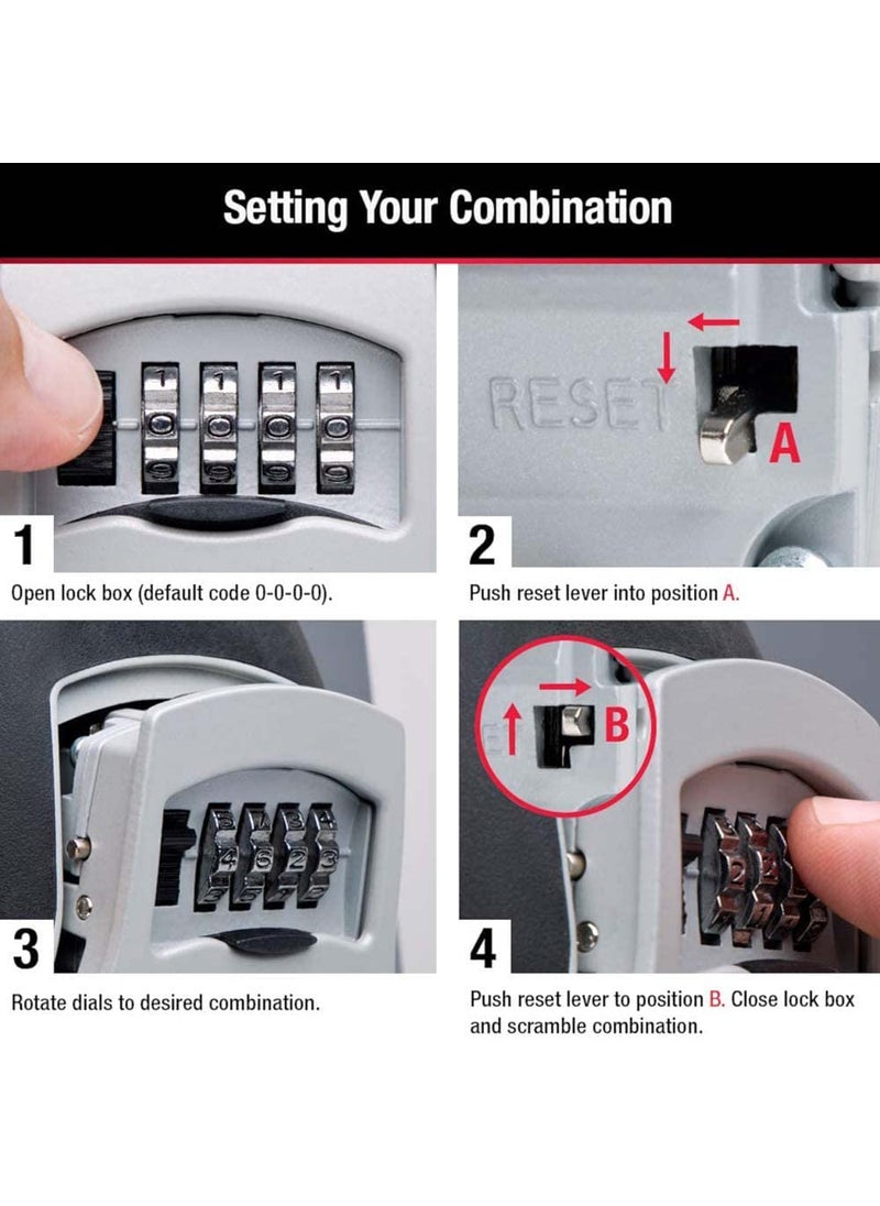 Volo Volo Lock Wall Mount Key Lock Box With Resettable Combination Lock Outdoor Key Lock Box 5 Key Capacity Metal Grey  - Image 4