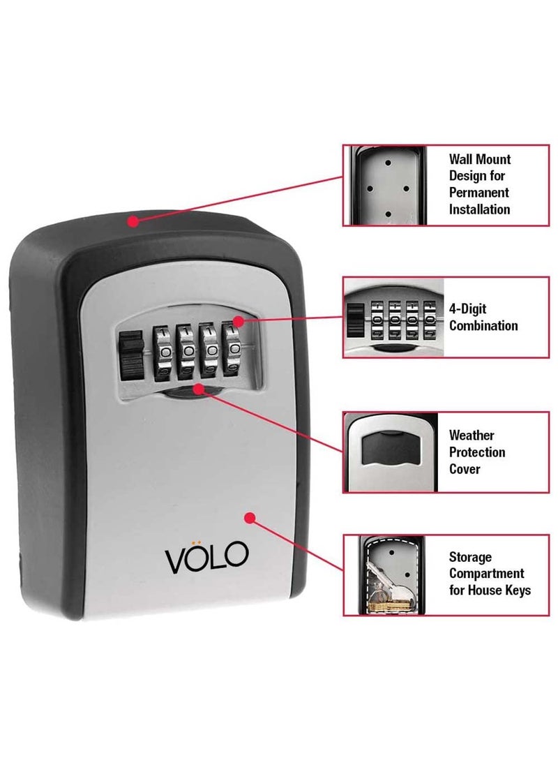 Volo Volo Lock Wall Mount Key Lock Box With Resettable Combination Lock Outdoor Key Lock Box 5 Key Capacity Metal Grey  - Image 2