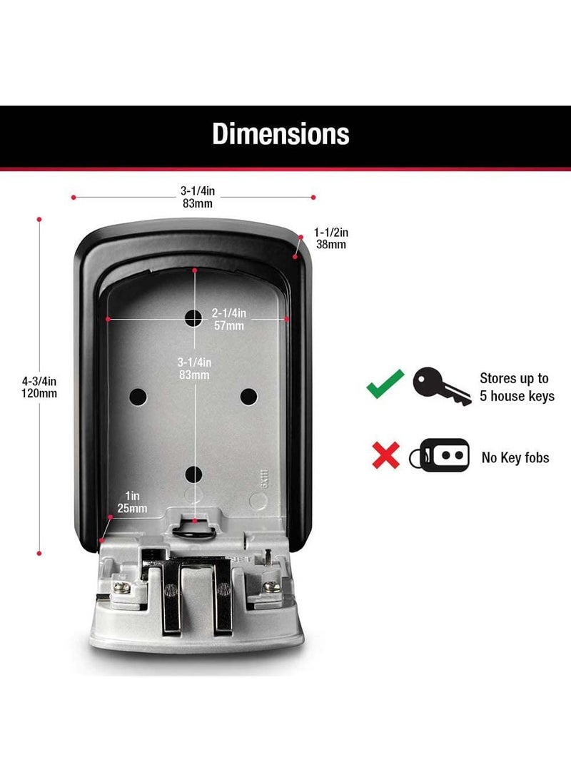 Volo Volo Lock Wall Mount Key Lock Box With Resettable Combination Lock Outdoor Key Lock Box 5 Key Capacity Metal Grey  - Image 3