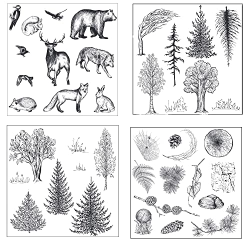 Guirongxin 4 Sheets Wild Animals and Trees Transparent Clear Stamp for DIY Fun Making Scrapbooking - Image 1