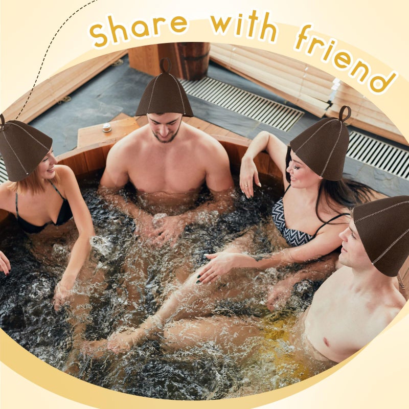 JaGely Sauna Hat for Men Women Wool Sauna Hat Vaporarium Cap Russian Banya Cap for Bath House Accessories(Brown,2 Pieces) - Image 4