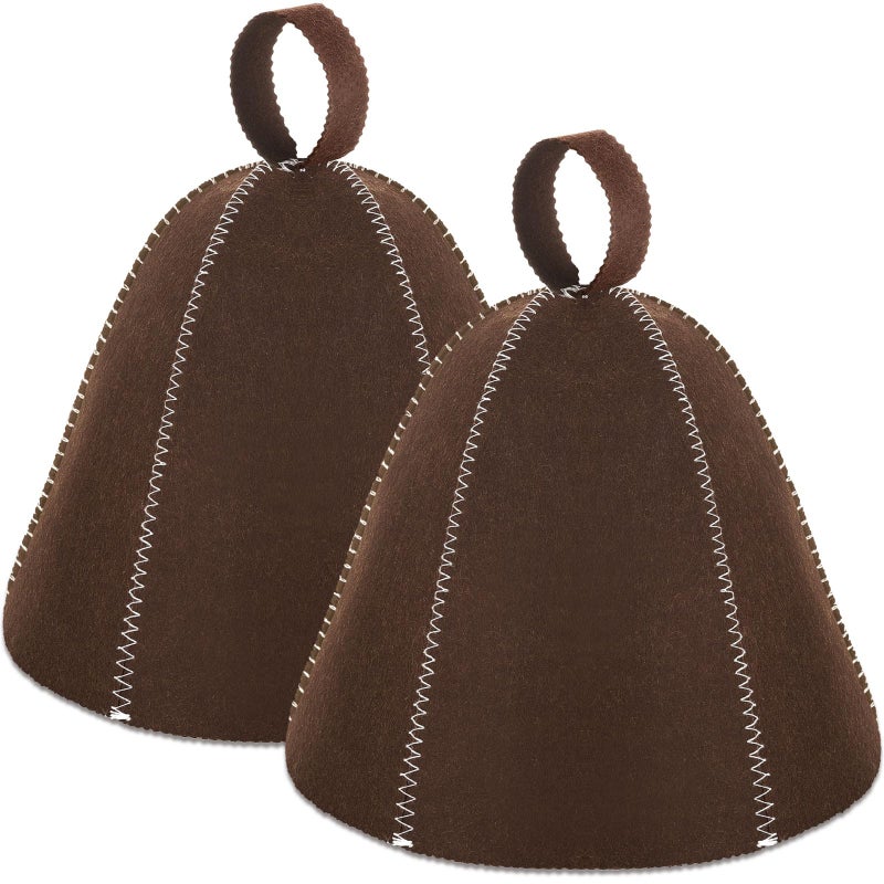 JaGely Sauna Hat for Men Women Wool Sauna Hat Vaporarium Cap Russian Banya Cap for Bath House Accessories(Brown,2 Pieces) - Image 1