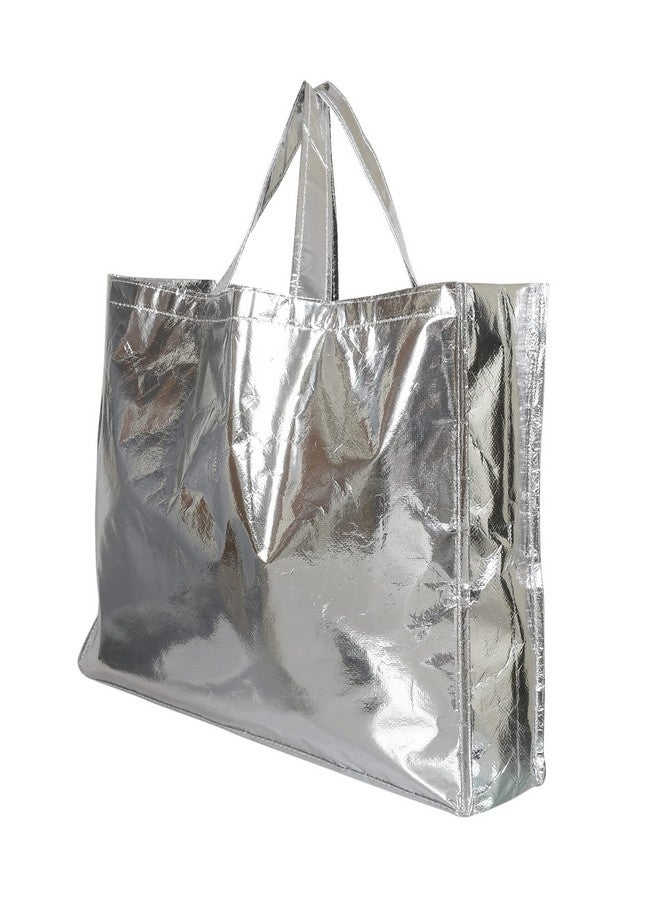 Kuber Industries Kuber Industries Reusable Small Size Grocery Bag Shopping Bag with Handle, Non-Woven Gift Bag Goodies Bag Silver Tote Bag-Pack of 6 (Silver) (HS_36_KUBMART018901) - Image 3