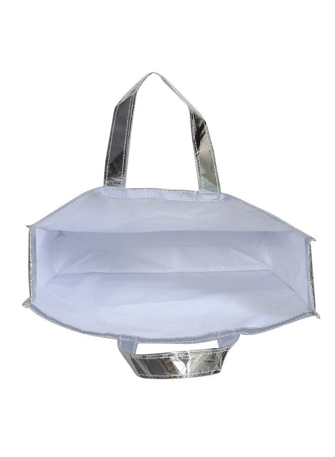 Kuber Industries Kuber Industries Reusable Small Size Grocery Bag Shopping Bag with Handle, Non-Woven Gift Bag Goodies Bag Silver Tote Bag-Pack of 6 (Silver) (HS_36_KUBMART018901) - Image 5