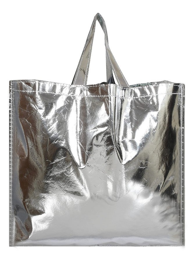 Kuber Industries Kuber Industries Reusable Small Size Grocery Bag Shopping Bag with Handle, Non-Woven Gift Bag Goodies Bag Silver Tote Bag-Pack of 6 (Silver) (HS_36_KUBMART018901) - Image 2