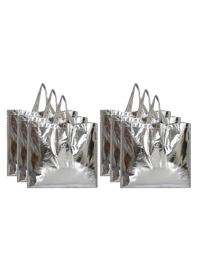 Kuber Industries Kuber Industries Reusable Small Size Grocery Bag Shopping Bag with Handle, Non-Woven Gift Bag Goodies Bag Silver Tote Bag-Pack of 6 (Silver) (HS_36_KUBMART018901) - Image 1