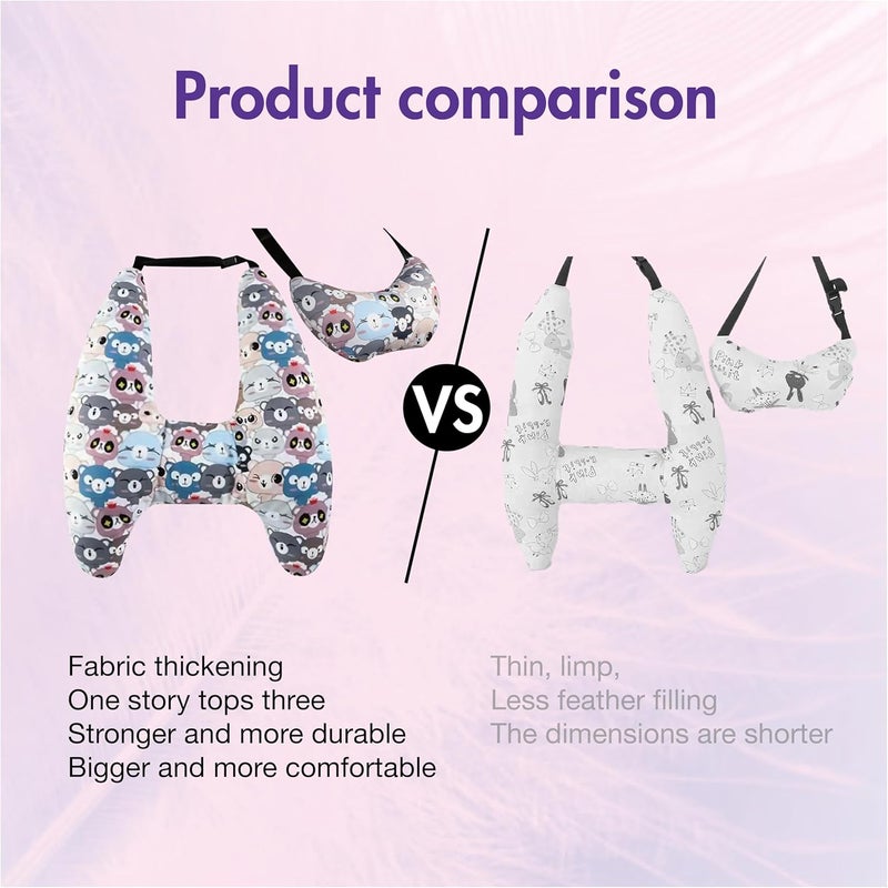 Tumahe Cute Cartoon Travel Pillow Suit, Kids & Adults Car Neck Head Support Cushion Set,Travel car seat Safety Pillow,h Shape car Sleeping Pillow Kids,Pillow case can be Disassembled and Washed (H) - Image 5