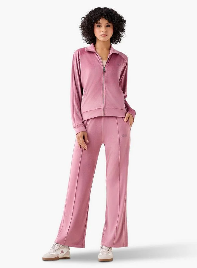 Kappa Kappa Embellished Velour Regular Fit Track Pants with Pockets