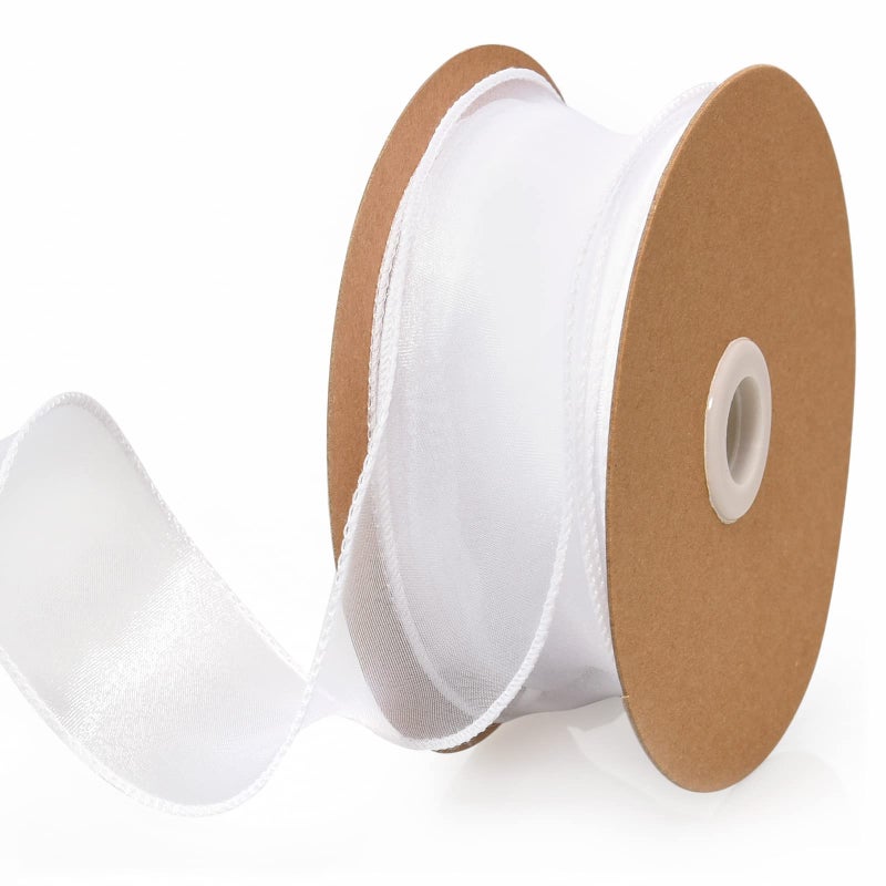 15 Inch Sheer Organza Ribbon White Wavy Knot Wired Ribbon 25 Yards for Gift Wrapping Bouquet WrappingCraftChristmasBirthdayWeddingParty Decoration 15 inch White